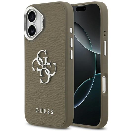 Калъф за Apple iPhone 17, Guess, 4G Grained Big And Classic Logo, Кафяво Сребрист