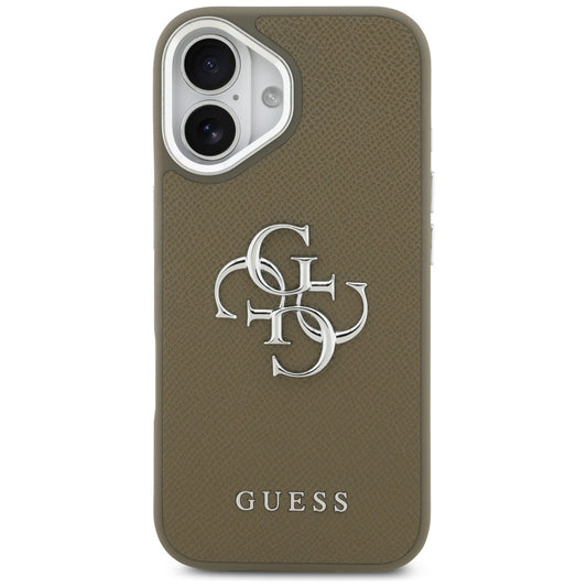 Калъф за Apple iPhone 17, Guess, 4G Grained Big And Classic Logo, Кафяво Сребрист