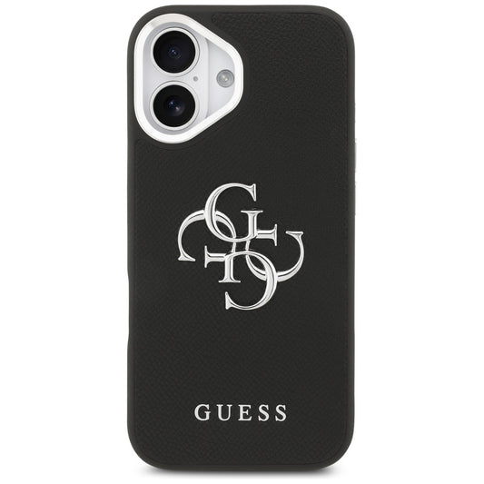 Калъф за Apple iPhone 17, Guess, 4G Grained Big and Classic Logo, Черно Сребрист