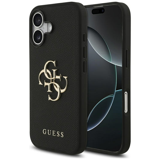 Калъф за Apple iPhone 17, Guess, 4G Grained Big and Classic Logo, Черен