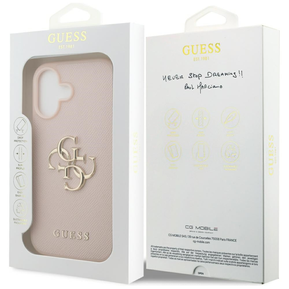 Калъф за Apple iPhone 17, Guess, 4G Grained Big and Classic Logo, Розов