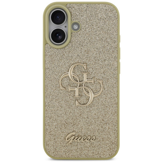 Калъф за Apple iPhone 17, Guess, Fixed Glitter Big 4G, Златист