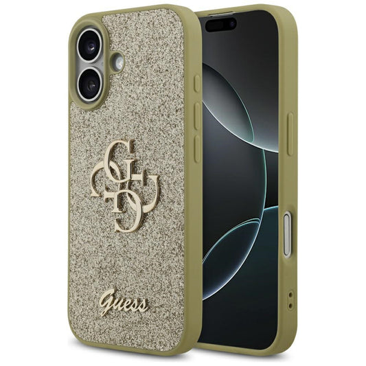 Калъф за Apple iPhone 17, Guess, Fixed Glitter Big 4G, Златист
