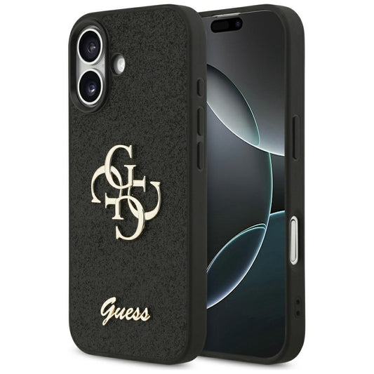 Калъф за Apple iPhone 17, Guess, Fixed Glitter Big 4G, Черен