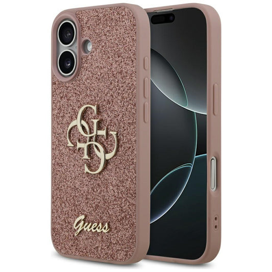 Калъф за Apple iPhone 17, Guess, Fixed Glitter Big 4G, Розов