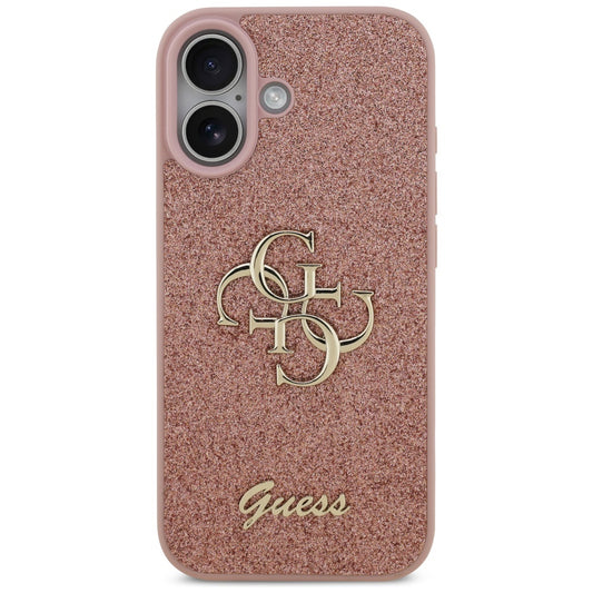 Калъф за Apple iPhone 17, Guess, Fixed Glitter Big 4G, Розов