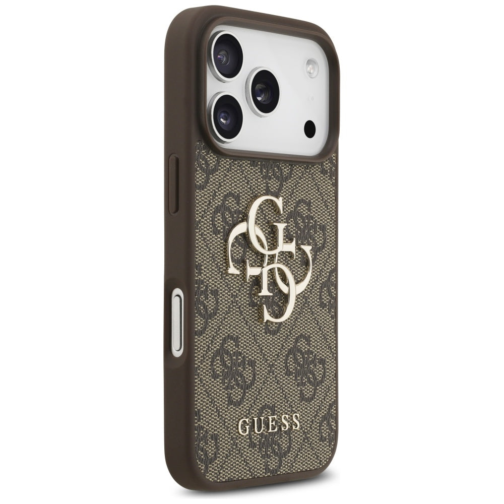 Case for Apple iPhone 17 Pro, Guess, 4G Classic Logo with Pearl Strap, Brown
