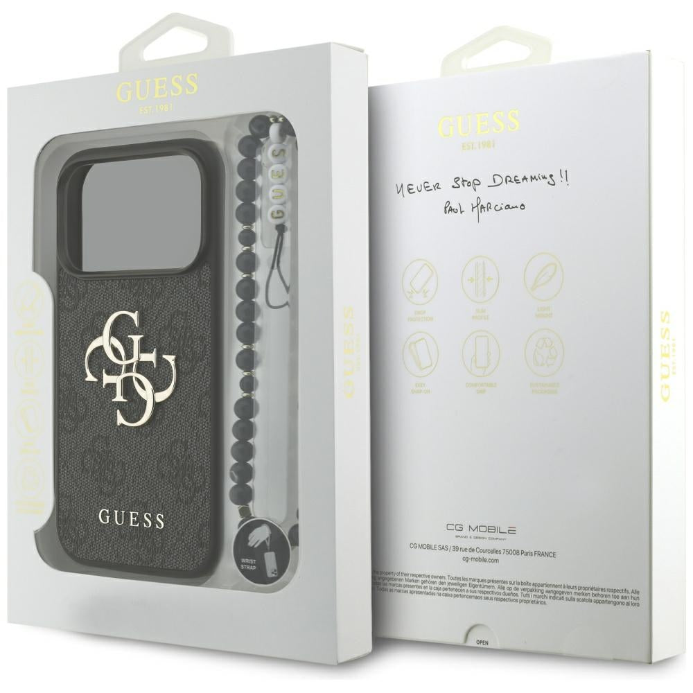 Калъф за Apple iPhone 17 Pro, Guess, 4G Classic Logo with Strap, Черен