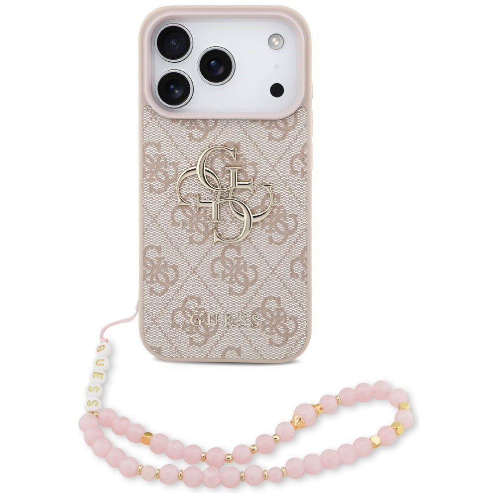 Калъф за Apple iPhone 17 Pro, Guess, 4G Classic Logo with Strap, Розов