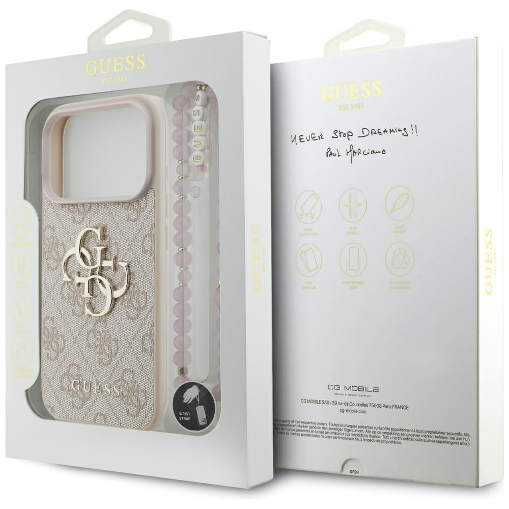 Калъф за Apple iPhone 17 Pro, Guess, 4G Classic Logo with Strap, Розов