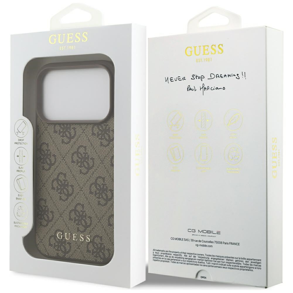 Калъф за Apple iPhone 17 Pro, Guess, 4G Classic, Кафяв