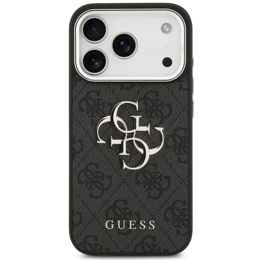Калъф за Apple iPhone 17 Pro, Guess, Big 4G Logo Classic, Черен Сребрист