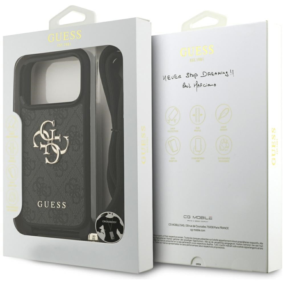 Калъф за Apple iPhone 17 Pro, Guess, Crossbody Cord 4G Big Log, Черен