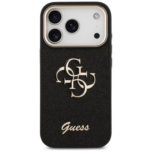 Калъф за Apple iPhone 17 Pro, Guess, Fixed Glitter Big 4G Metal Frame, Черен