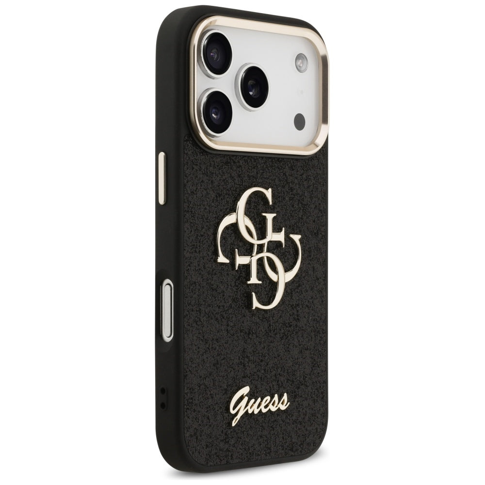 Калъф за Apple iPhone 17 Pro, Guess, Fixed Glitter Big 4G Metal Frame, Черен
