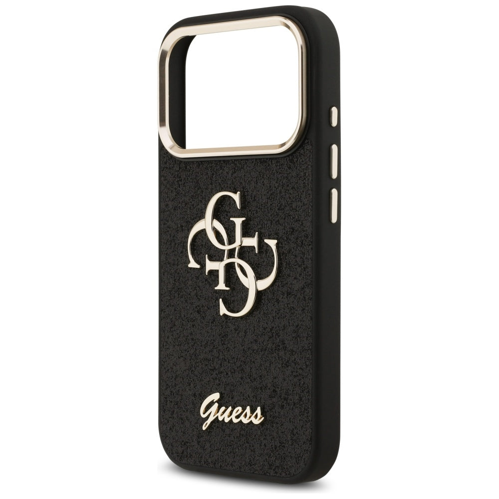Калъф за Apple iPhone 17 Pro, Guess, Fixed Glitter Big 4G Metal Frame, Черен