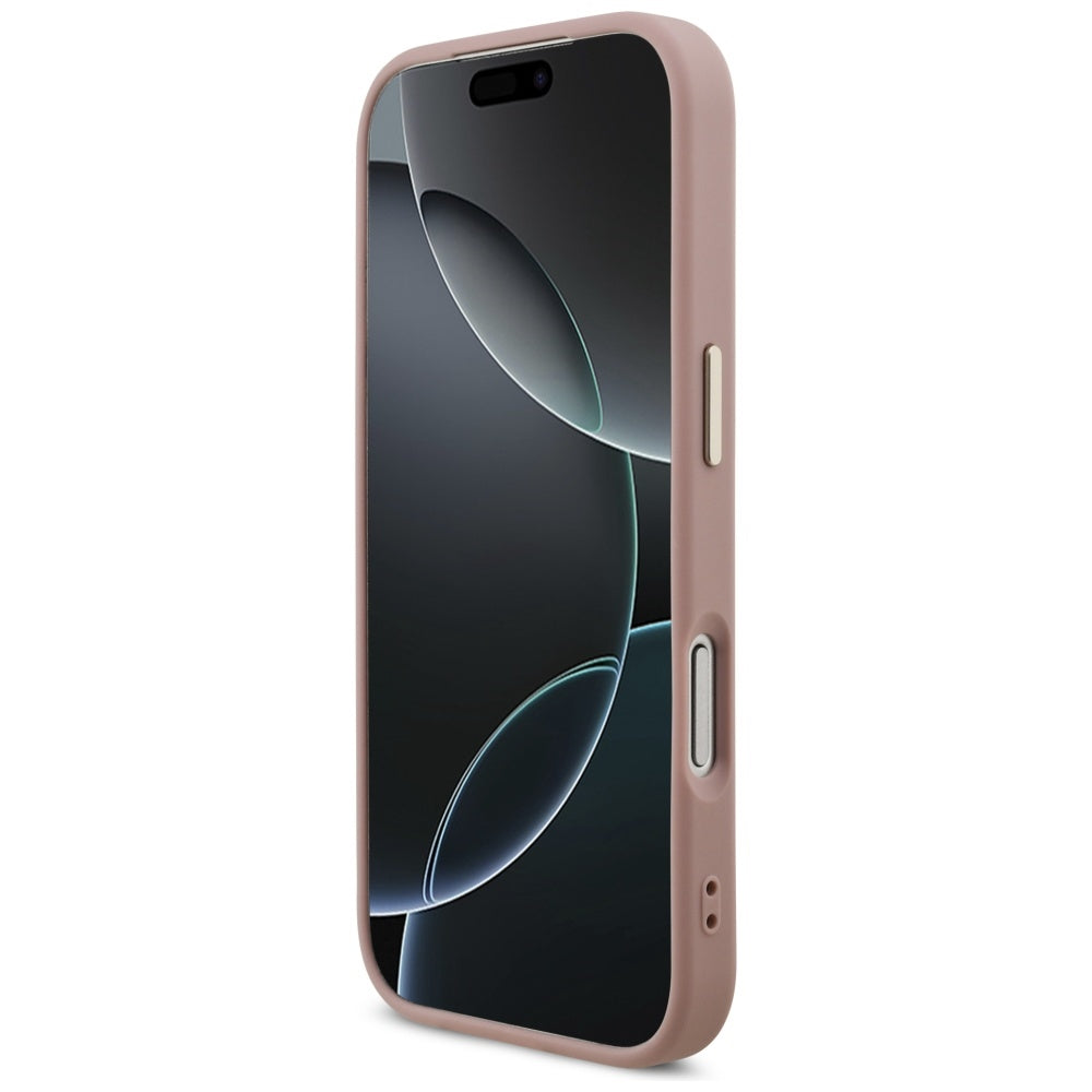 Калъф за Apple iPhone 17 Pro, Guess, Fixed Glitter Big 4G Metal Frame, Розов
