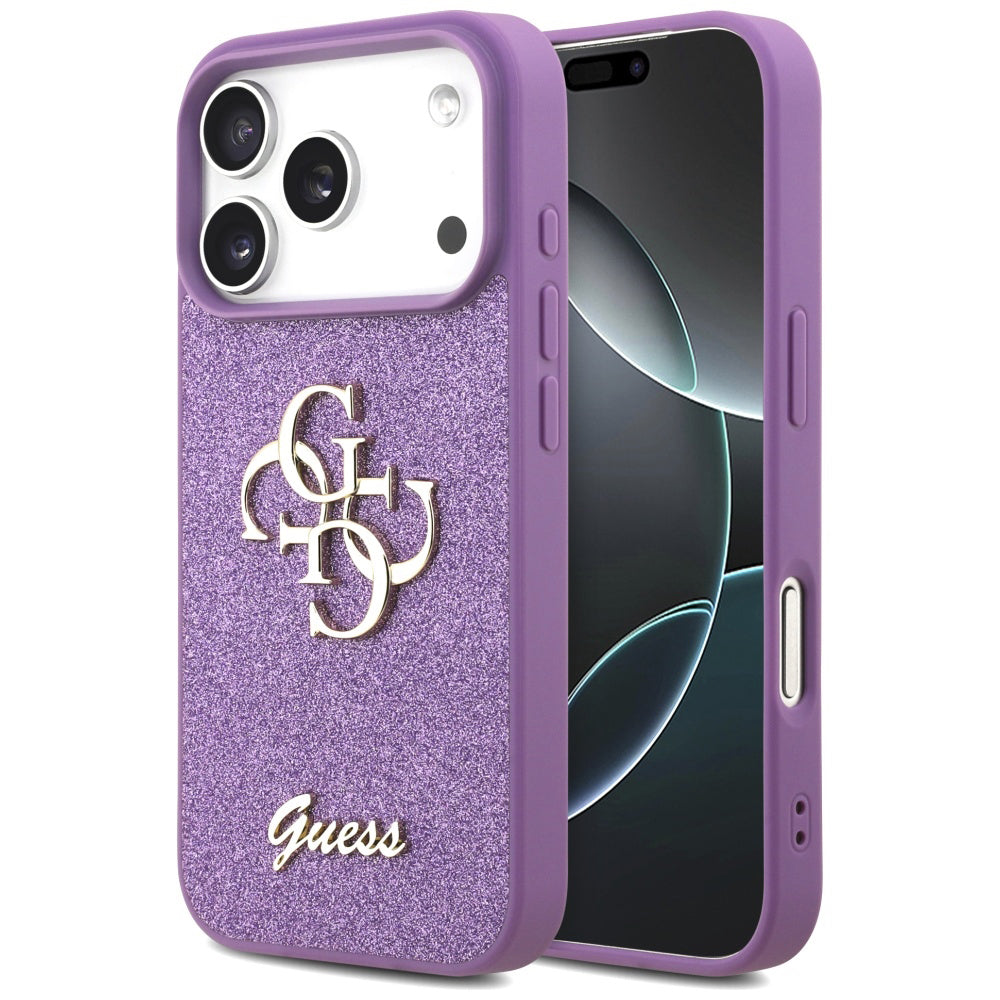 Калъф за Apple iPhone 17 Pro, Guess, Fixed Glitter Big 4G, Лилав