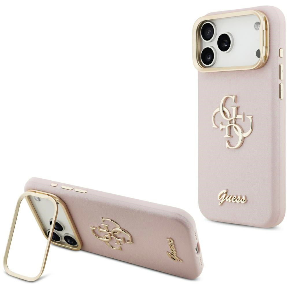 Калъф за Apple iPhone 17 Pro, Guess, Grained Big 4G Stand Camera, Розов