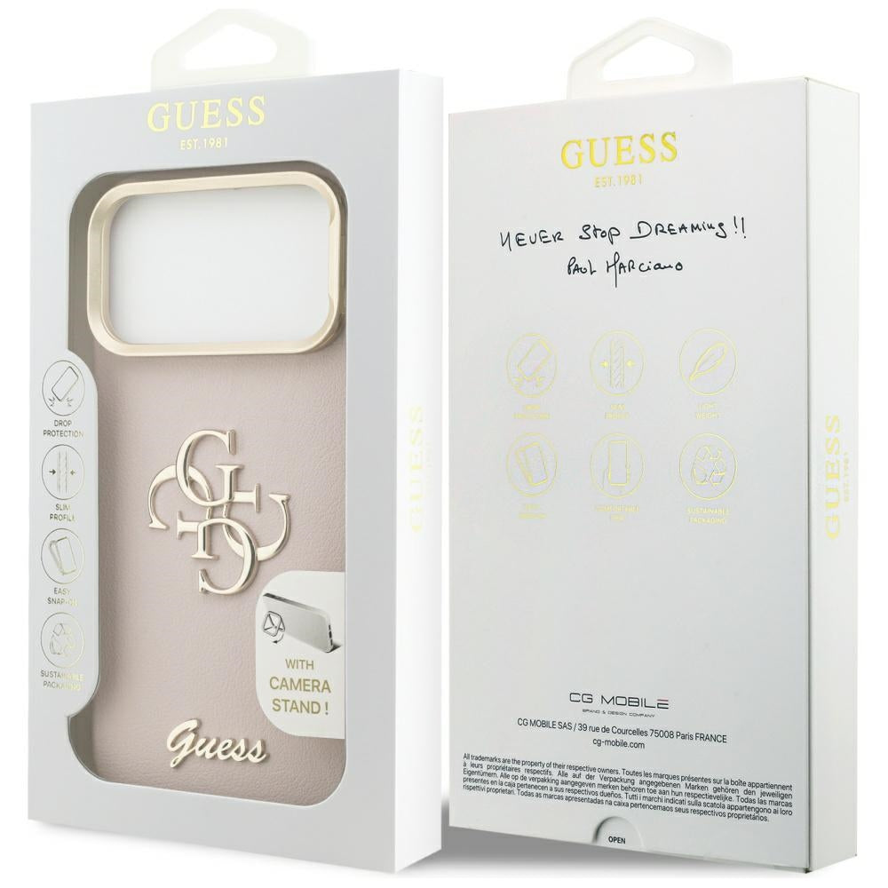 Калъф за Apple iPhone 17 Pro, Guess, Grained Big 4G Stand Camera, Розов