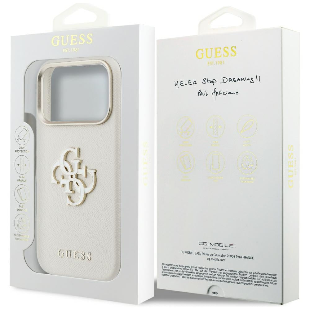 Калъф за Apple iPhone 17 Pro, Guess, Resin Logo, Бежов