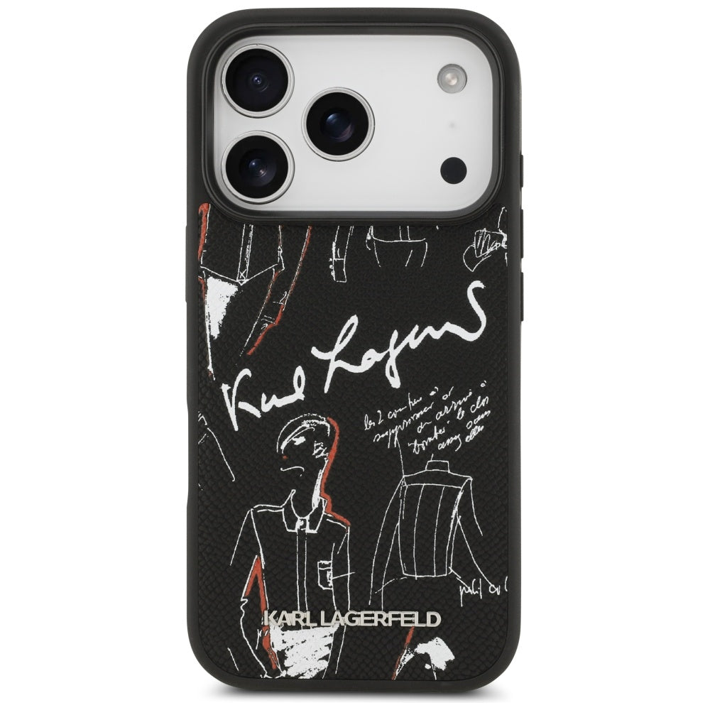 Case for Apple iPhone 17 Pro, Karl Lagerfeld, Grained Pattern Logo, Black
