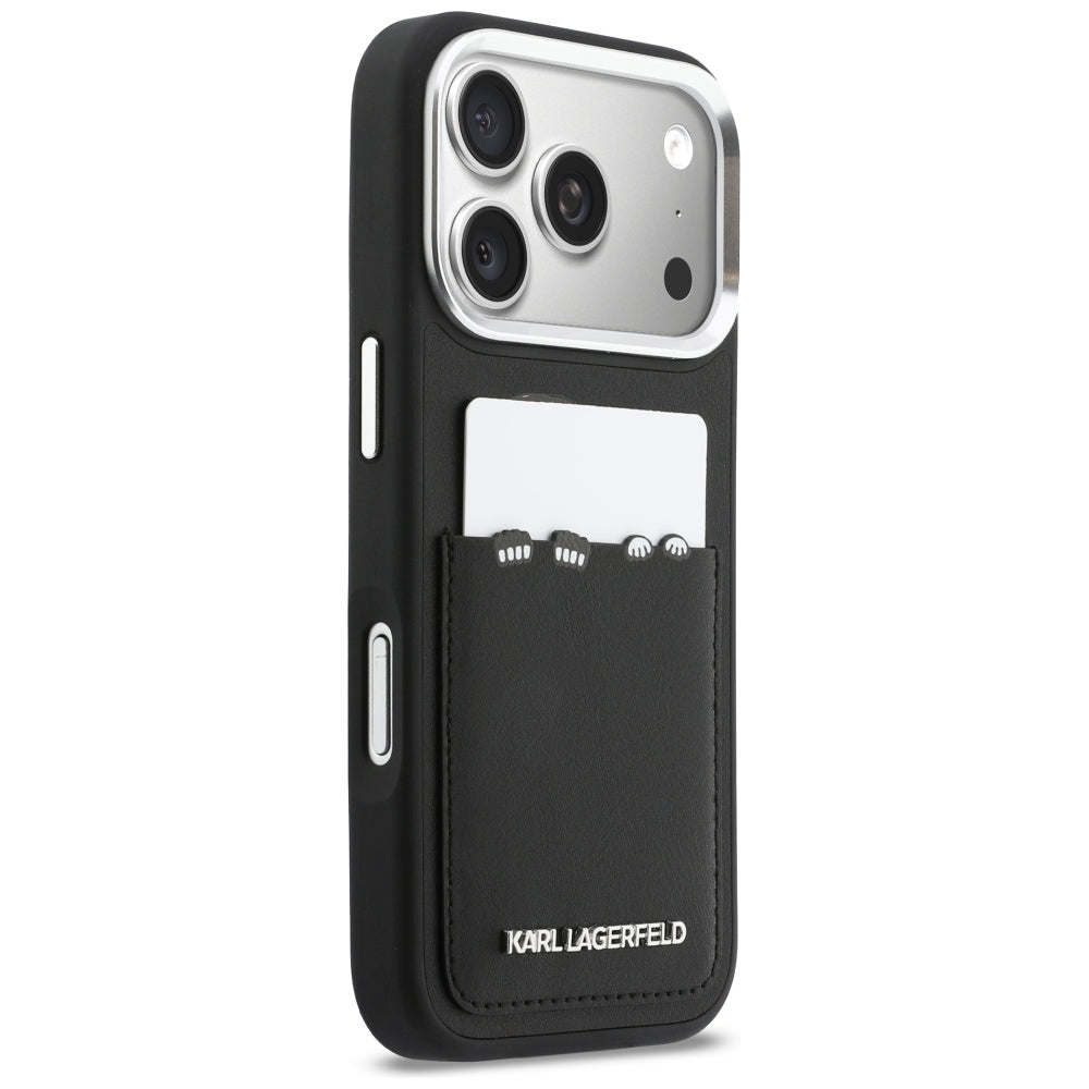 Калъф за Apple iPhone 17 Pro, Karl Lagerfeld, Karl & Choupette Print with Pocket, Черен