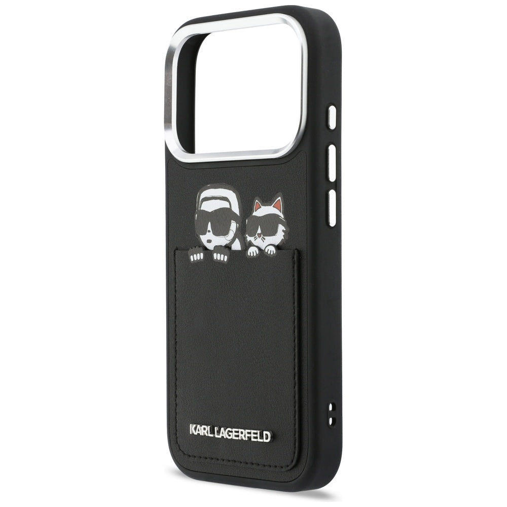 Калъф за Apple iPhone 17 Pro, Karl Lagerfeld, Karl & Choupette Print with Pocket, Черен