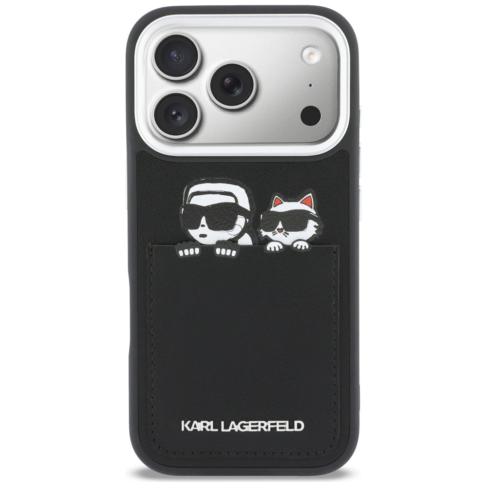 Калъф за Apple iPhone 17 Pro, Karl Lagerfeld, Karl & Choupette Print with Pocket, Черен
