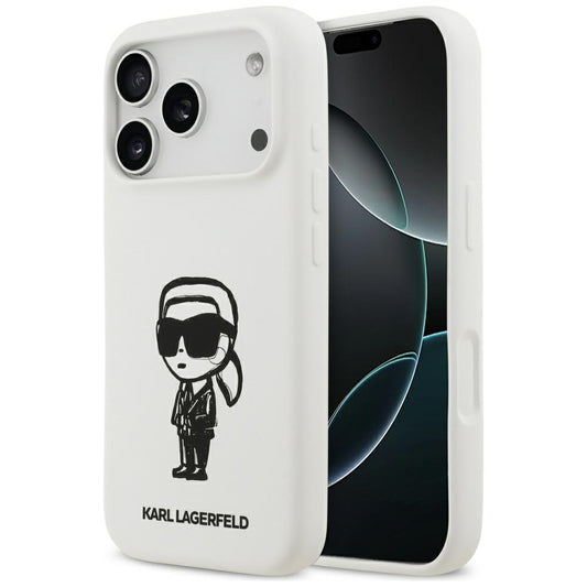 Калъф за Apple iPhone 17 Pro, Karl Lagerfeld, Sketch and Logo Karl, Бял