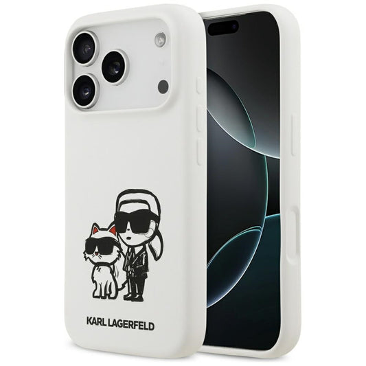 Калъф за Apple iPhone 17 Pro, Karl Lagerfeld, Sketch and Logo Karl & Choupette, Бял