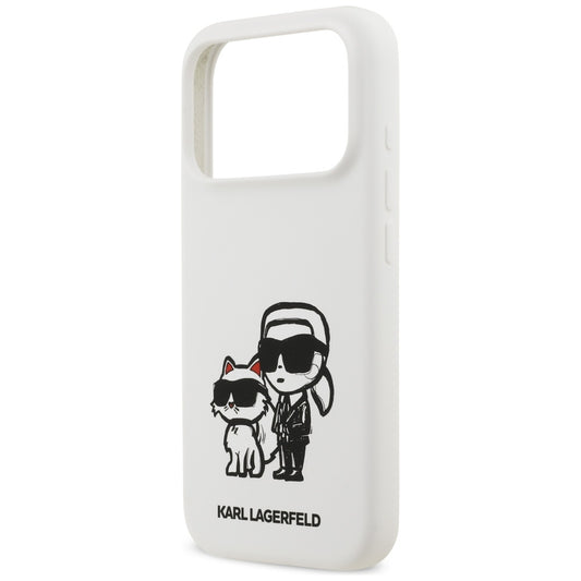 Калъф за Apple iPhone 17 Pro, Karl Lagerfeld, Sketch and Logo Karl & Choupette, Бял