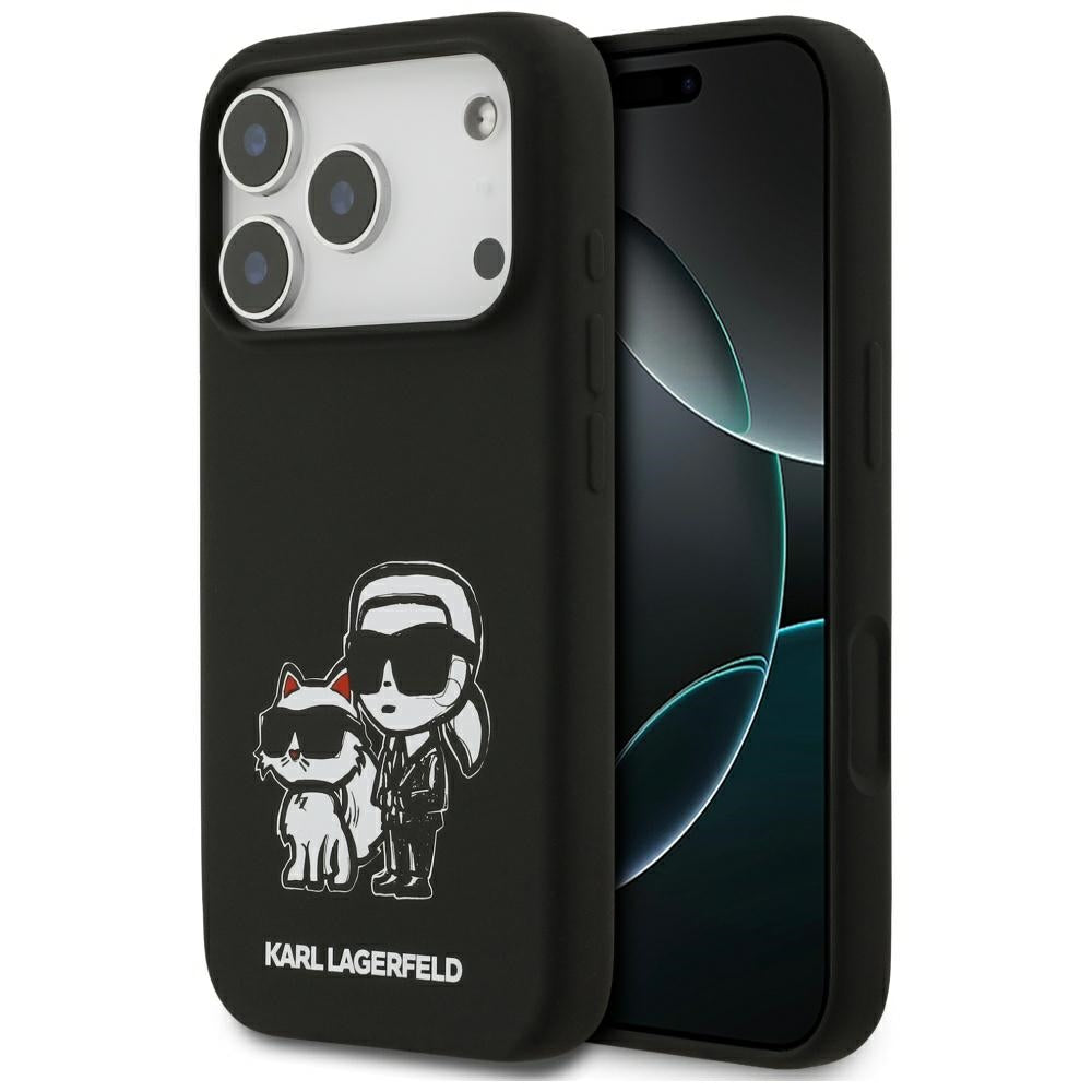 Калъф за Apple iPhone 17 Pro, Karl Lagerfeld, Sketch and Logo Karl & Choupette, Черен
