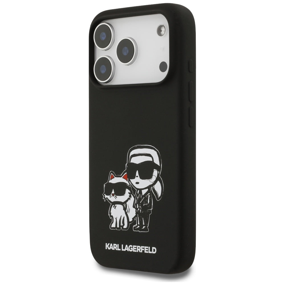 Калъф за Apple iPhone 17 Pro, Karl Lagerfeld, Sketch and Logo Karl & Choupette, Черен
