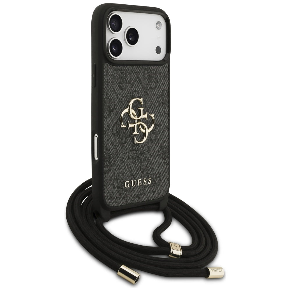 Калъф за Apple iPhone 17 Pro Max, Guess, 4G CBDY Big Logo with Cord Strap, Черен
