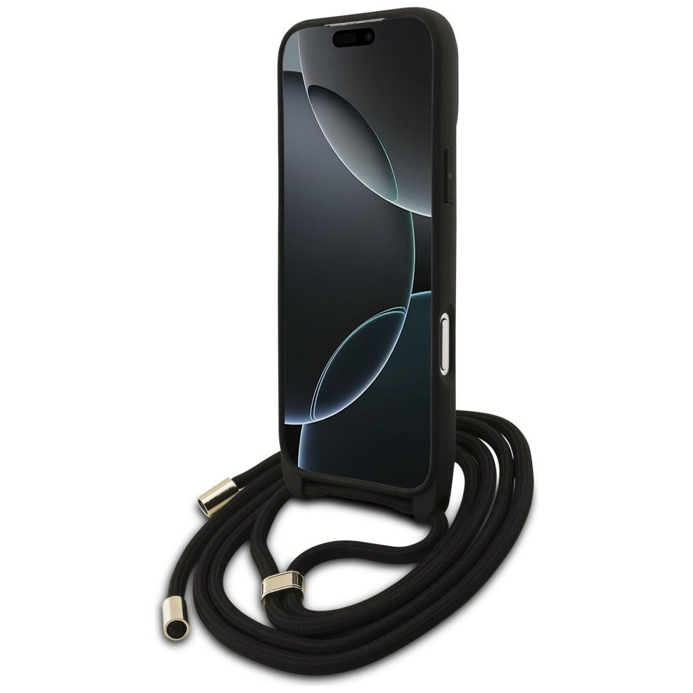 Калъф за Apple iPhone 17 Pro Max, Guess, 4G CBDY Big Logo with Cord Strap, Черен