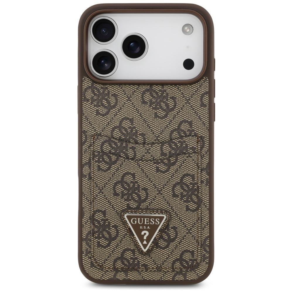 Калъф за Apple iPhone 17 Pro Max, Guess, 4G Double Card Triangle, Кафяв