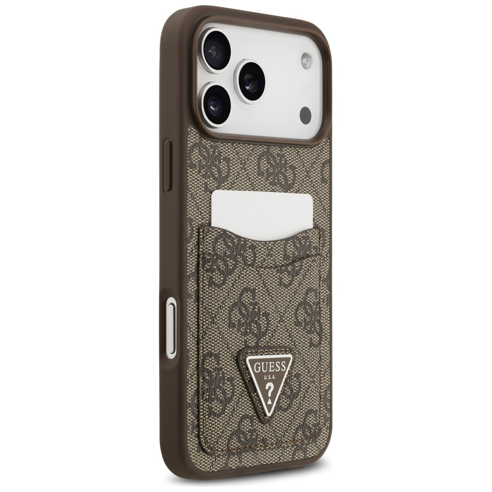 Калъф за Apple iPhone 17 Pro Max, Guess, 4G Double Card Triangle, Кафяв