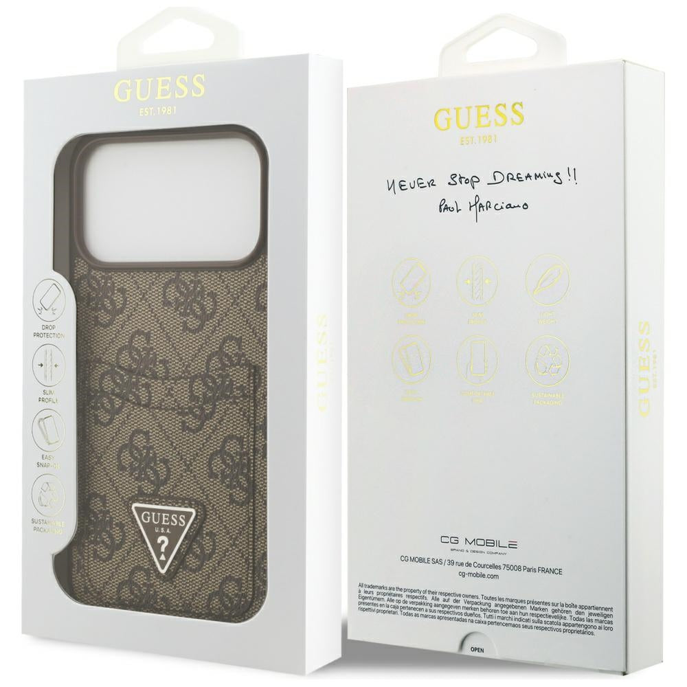 Калъф за Apple iPhone 17 Pro Max, Guess, 4G Double Card Triangle, Кафяв