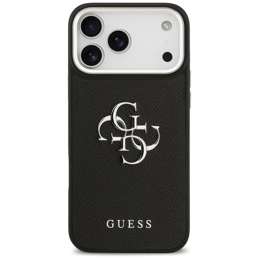 Калъф за Apple iPhone 17 Pro Max, Guess, 4G Grained Big and Classic Logo, Черно Сребрист