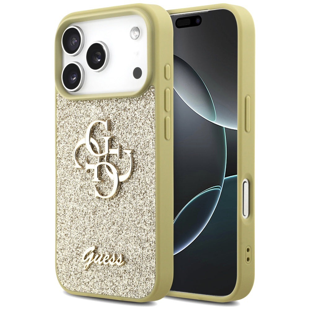 Калъф за Apple iPhone 17 Pro Max, Guess, Fixed Glitter Big 4G, Златист
