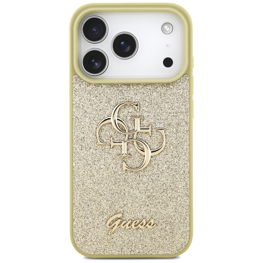 Калъф за Apple iPhone 17 Pro Max, Guess, Fixed Glitter Big 4G, Златист