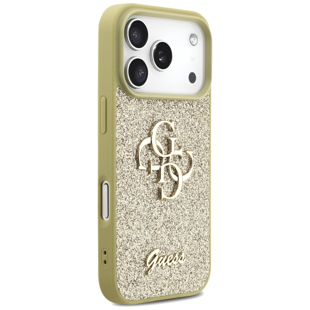 Калъф за Apple iPhone 17 Pro Max, Guess, Fixed Glitter Big 4G, Златист