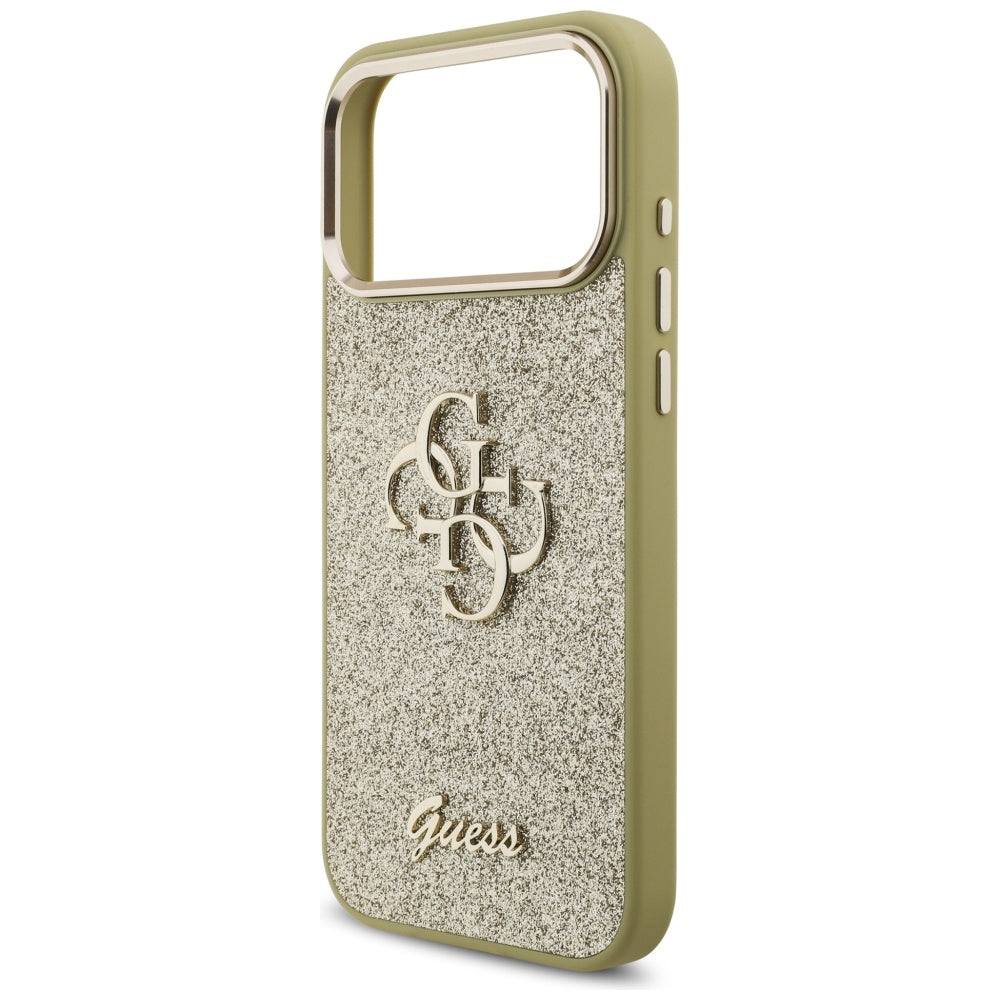 Калъф за Apple iPhone 17 Pro Max, Guess, Fixed Glitter Big 4G Metal Frame, Златист