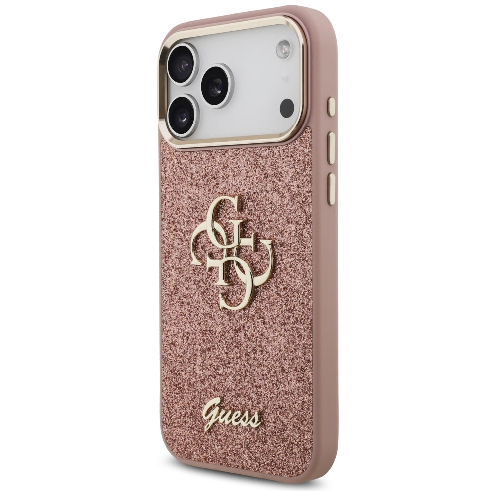 Калъф за Apple iPhone 17 Pro Max, Guess, Fixed Glitter Big 4G Metal Frame, Розов