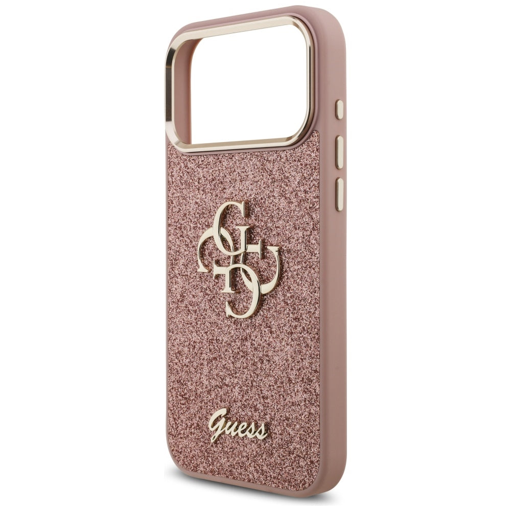 Калъф за Apple iPhone 17 Pro Max, Guess, Fixed Glitter Big 4G Metal Frame, Розов