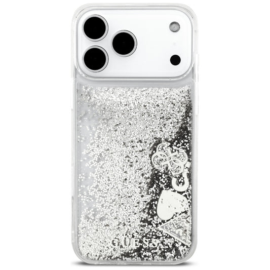 Калъф за Apple iPhone 17 Pro Max, Guess, Liquid Glitter Charms, Сребрист