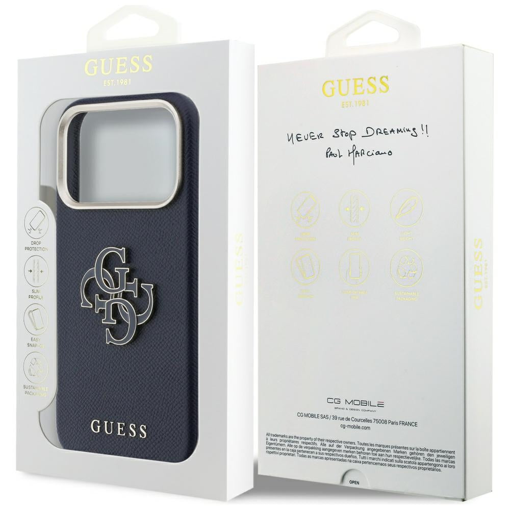 Калъф за Apple iPhone 17 Pro Max, Guess, Resin Logo, Син
