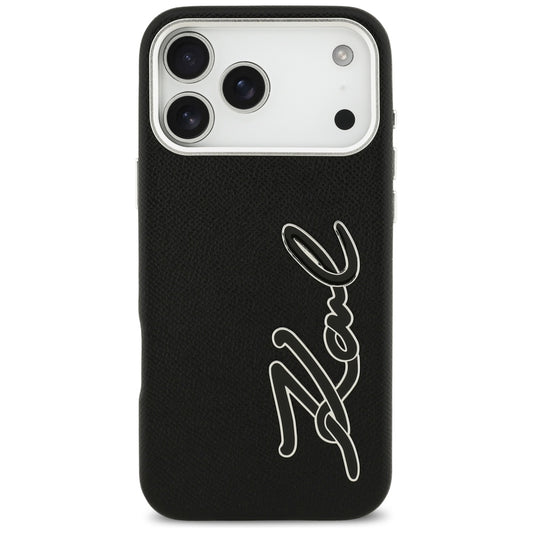 Калъф за Apple iPhone 17 Pro Max, Karl Lagerfeld, FW Grained Signature Logo, Черен
