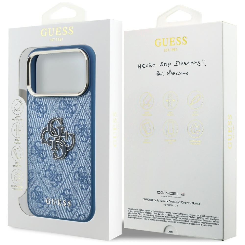 Калъф за Apple iPhone 18 Pro / 17 Pro, Guess, 4G Big Resin Logo, Син